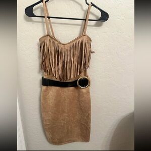 Tan Fringe Dress with Black Belt